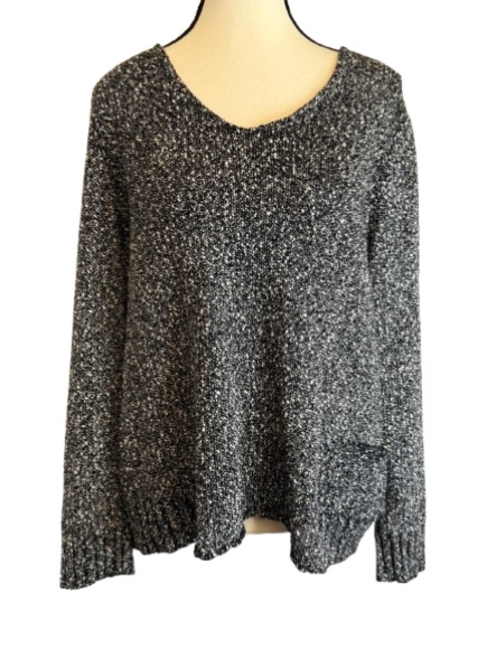 Eileen Fisher Women’s Textured Cotton Sweater L Black White Speckled Knit Top